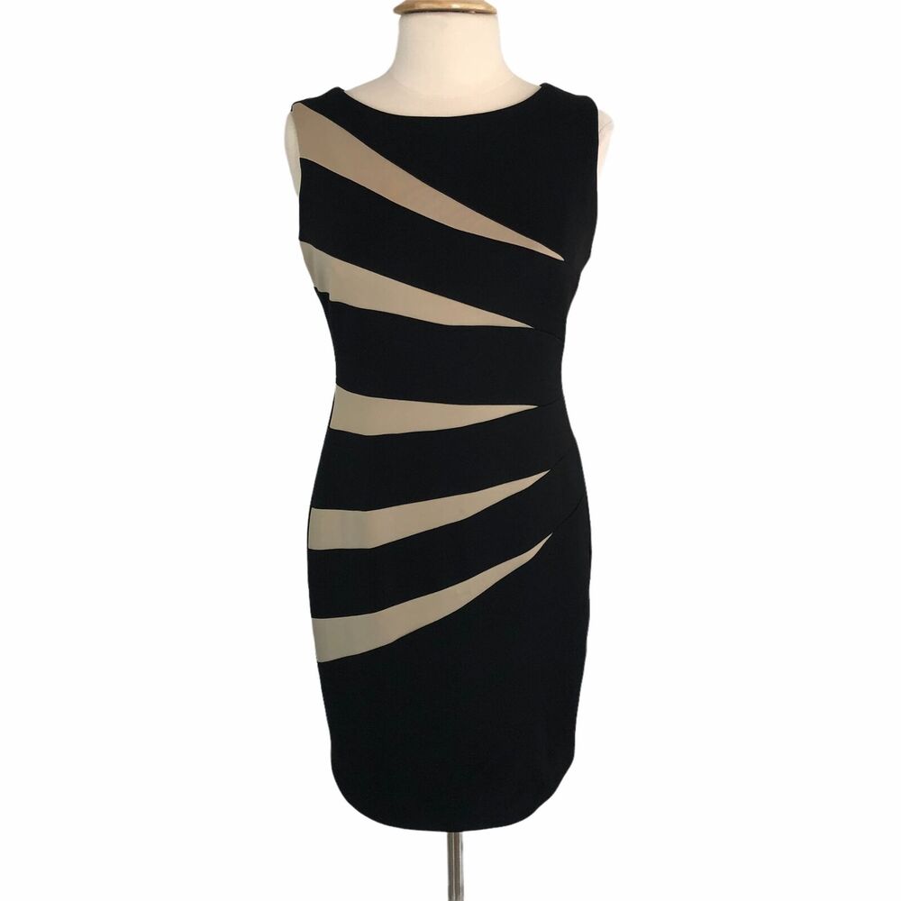Sheath Bodycon Dress Stretch Knee Length Sleeveless Size 10 Black R&M Richards